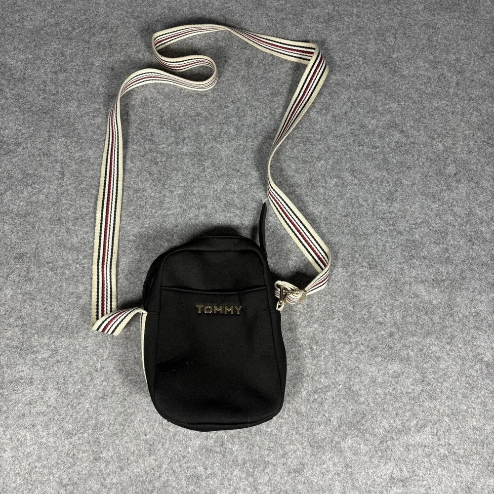 Tommy Hilfiger‎ Crossbody Camera Bag Small Black Striped Webbing Strap